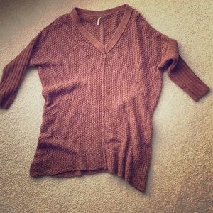 Oversized Free People V-Neck Sweater in RUST